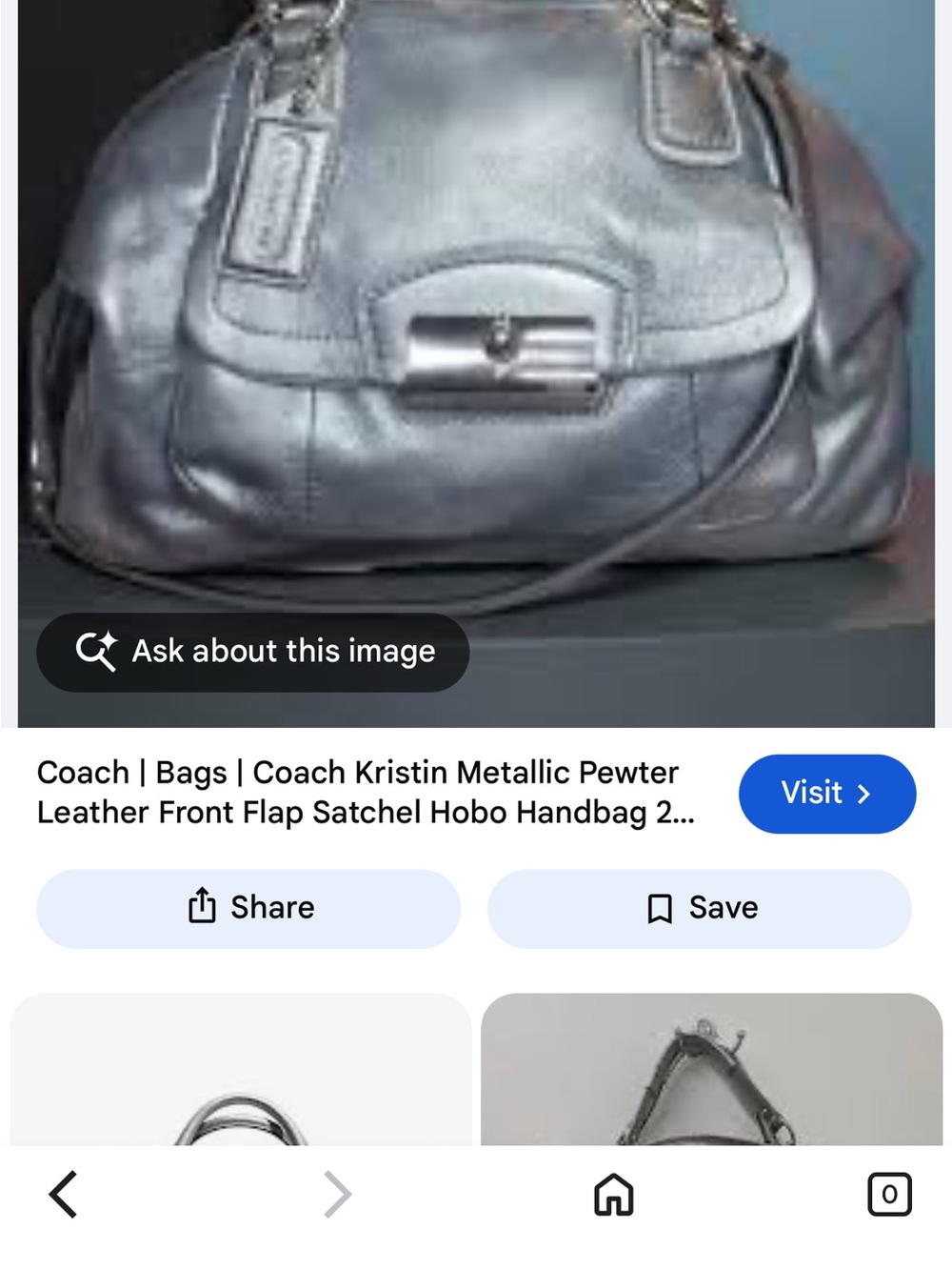 Coach Metallic Pewter Leather Kristin Satchel
